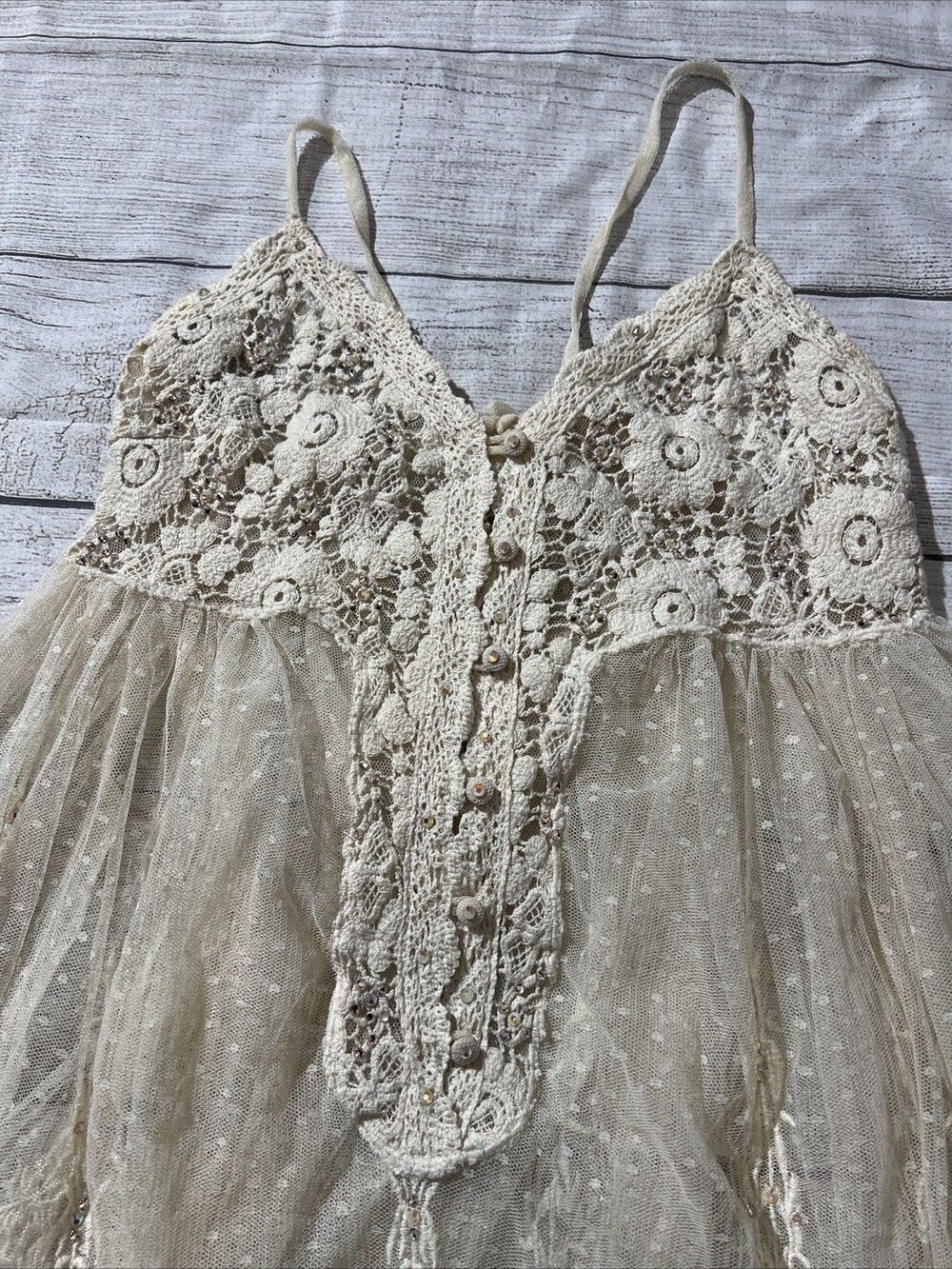 Rare Vintage Free People Say Hello to Heaven Lace Dots Crochet Slip Dress XS - Picture 8 of 13